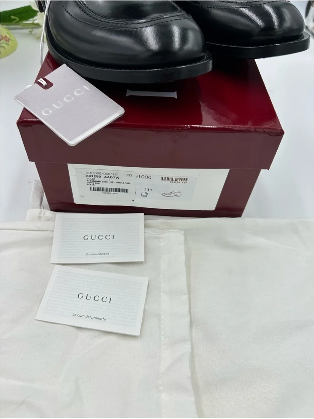 Men’s Gucci, Jasper, black leather derby shoes size 11.5 fits 12 US made Italy